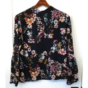 Piazza Italia Floral Blouse S Dark Boho Fairy Grunge Whimsigoth Romantic Office